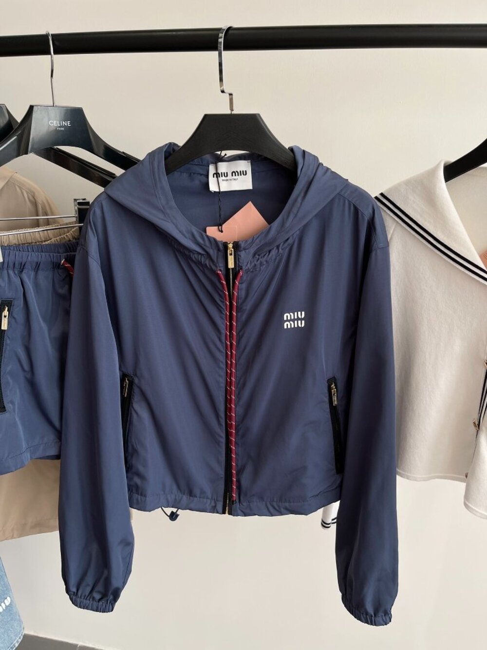 Miu Miu Dark Navy Two Piece Outfit Hooded Jacket + Shorts Matching Set Size S - Picture 2 of 7